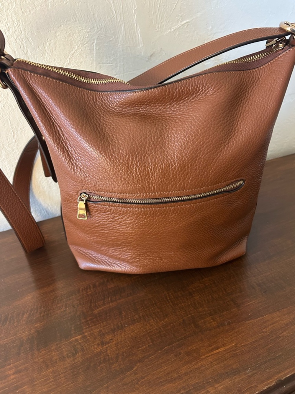 Coach Tan Pebbled Leather Tote with Gold Logo - Picture 2 of 9